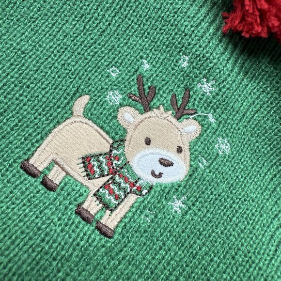 Little Me Reindeer Knit Hat 12-24M Green Red Pom Christmas Winter Beanie New NWT - Picture 4 of 7